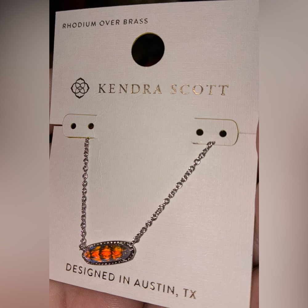 KENDRA SCOTT SET Clear Iridescent Dichroic Glass Rhodium Necklace & Earrings NWT - Picture 10 of 16